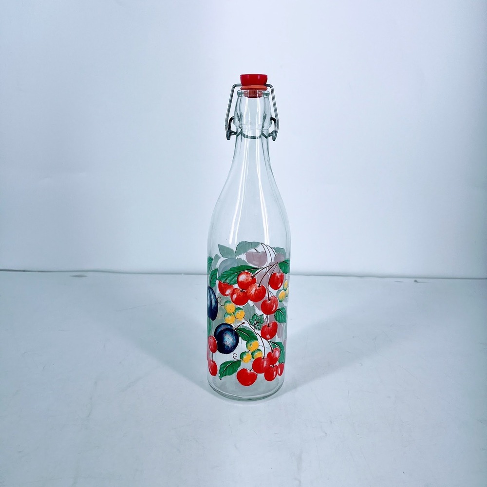 Cerve Italy Glass Fruit Bottle Swing Top Cherry Plum Grape Print 12.5 Inch